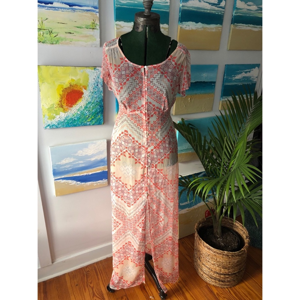 Tapestry Print Button Down Maxi Dress